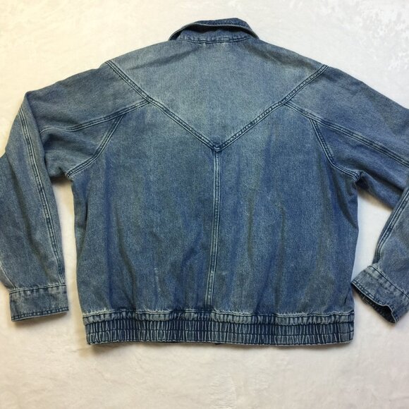 Blank NYC Denim Moto Jacket Mens Sz L Blue Jean Zip Up Vintage 80s Elastic Waist - Picture 2 of 13